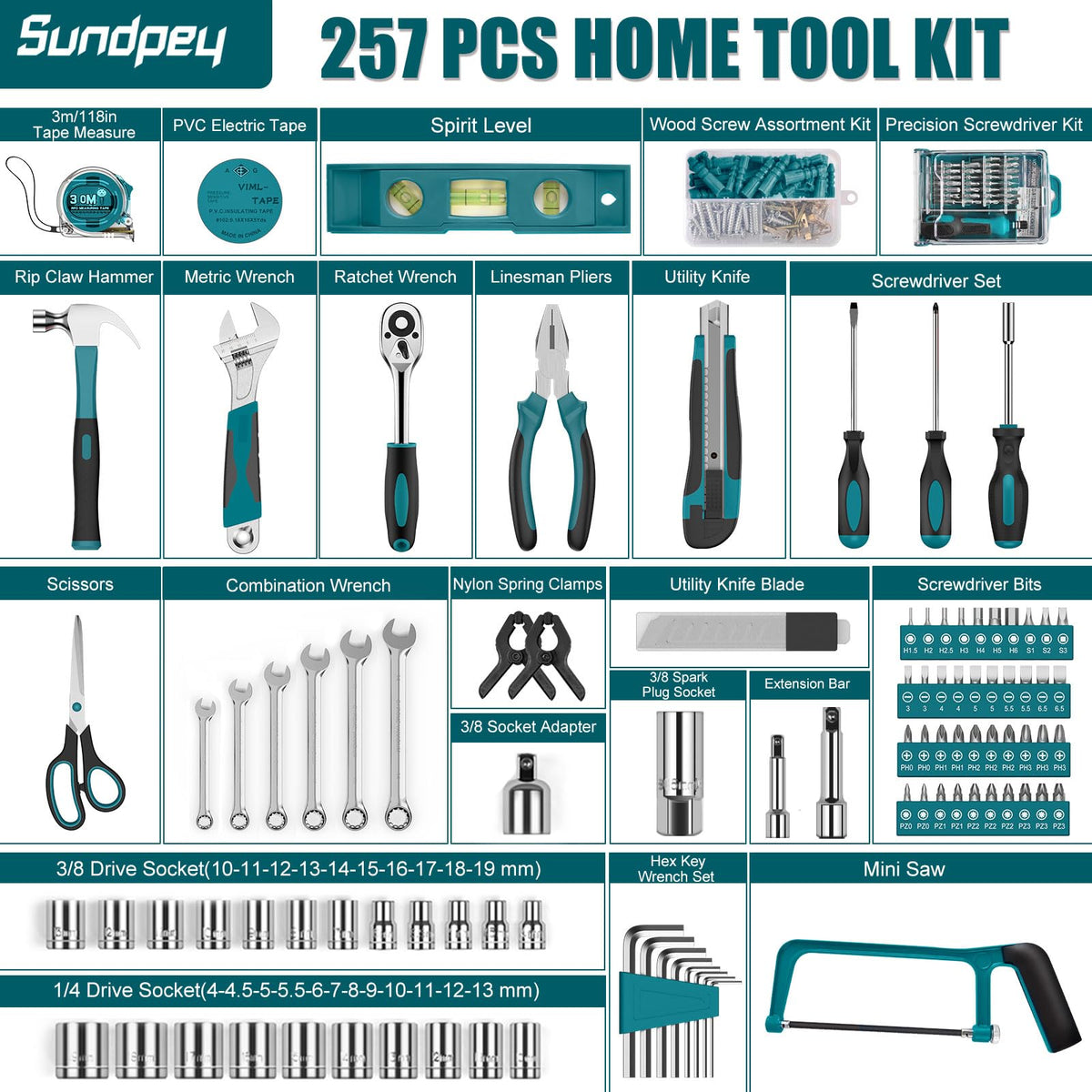 257 Pcs Portable Hand Tool Kit Set with Case X18314