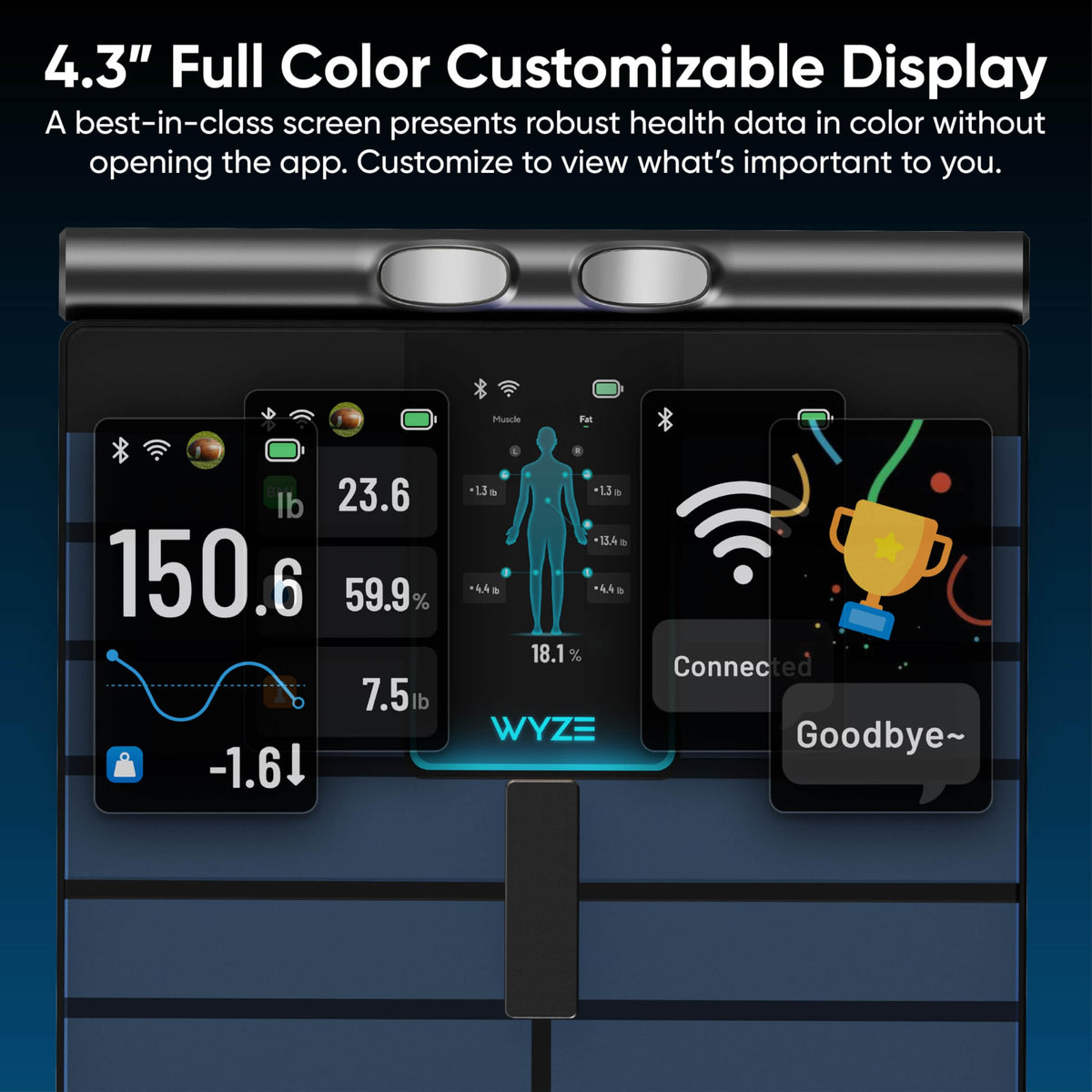 Wi-Fi & Bluetooth Body Composition Scale with Handle, 400 lbs, Black Q69657