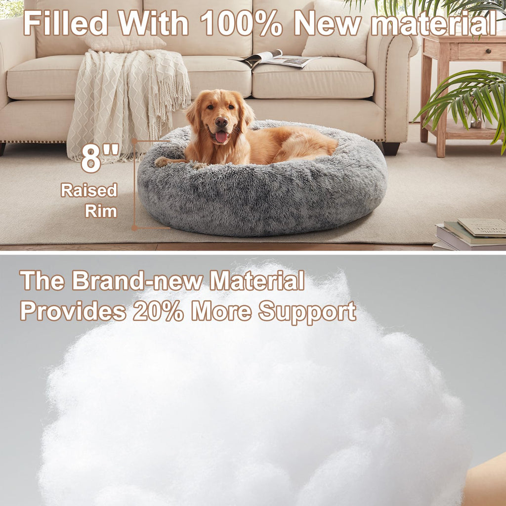 36 inches Faux Fur Fluffy Donut Dog Bed Dark Grey P63440