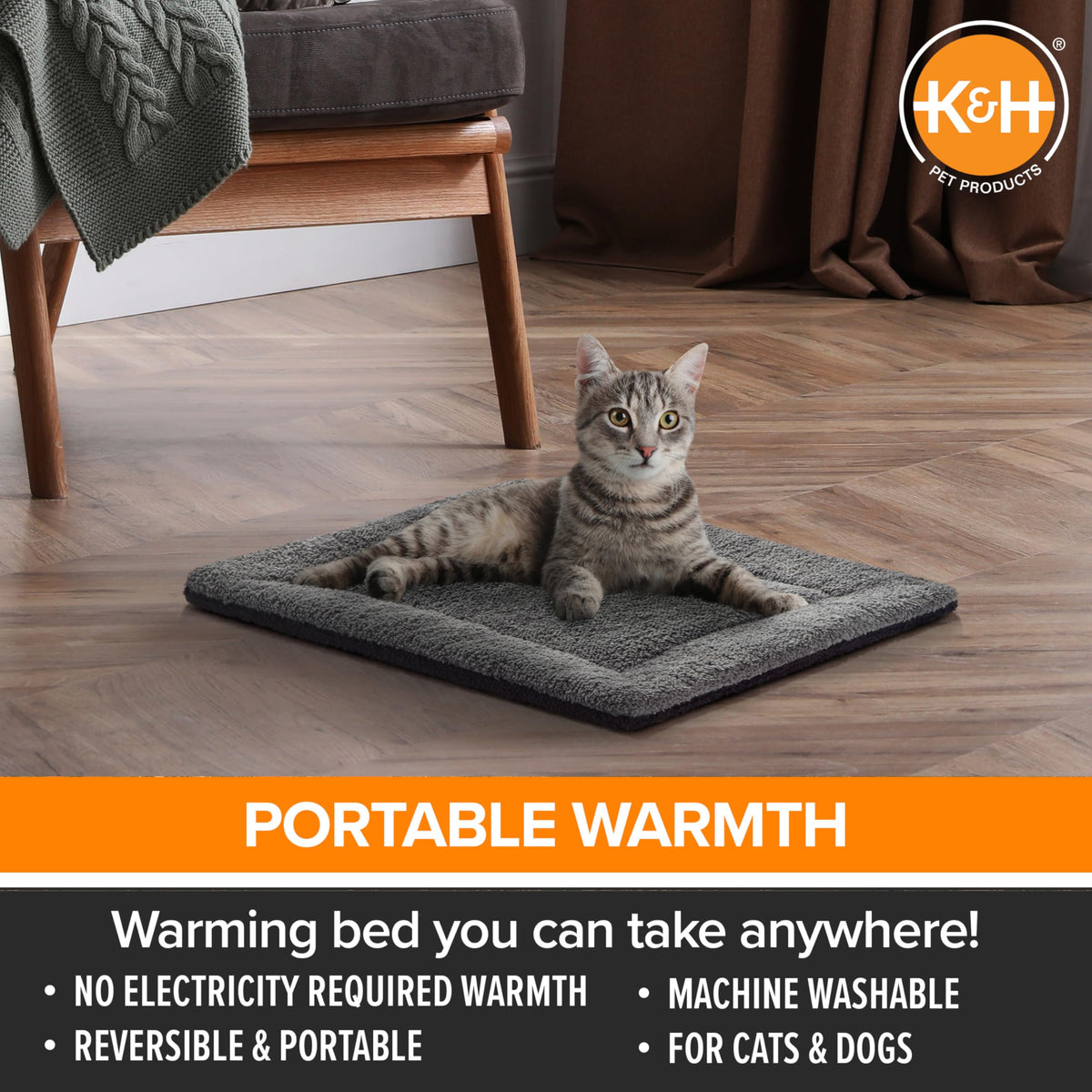Self-Warming Cat Bed Pad Small 21 X 17 Gray Black V847