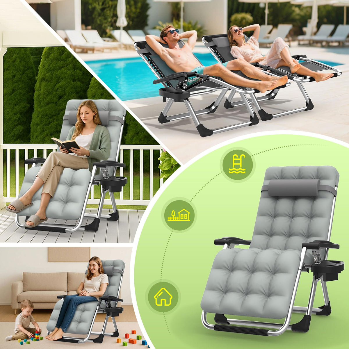 Zero Gravity Reclining Camping Lounge Chair with Cup Holder A87976