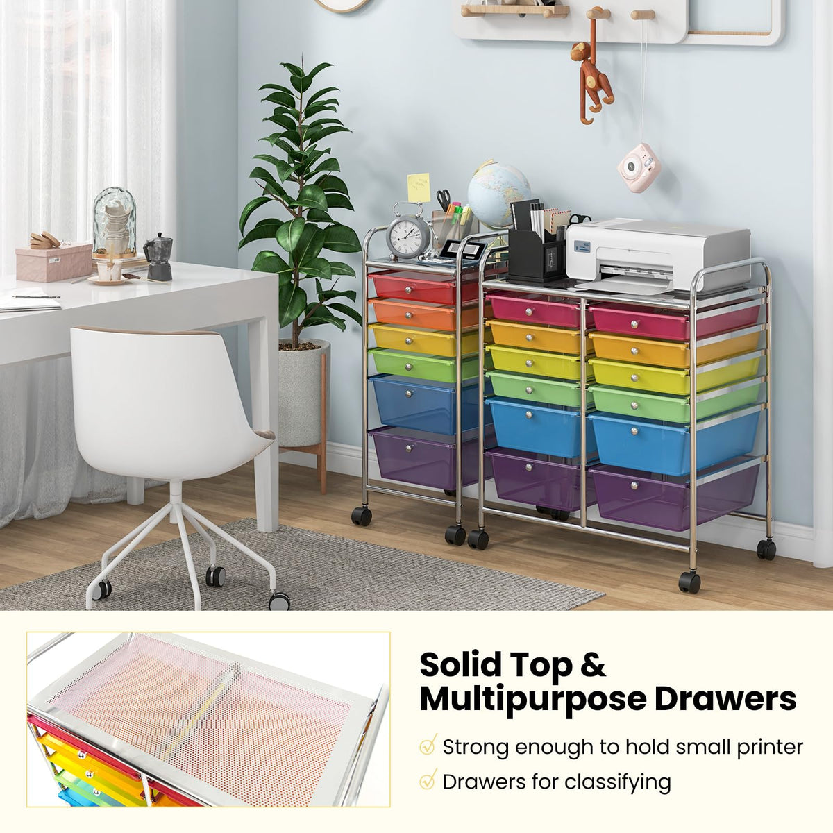 12 Drawer Rolling Storage Cart with Lockable Wheel Y5319