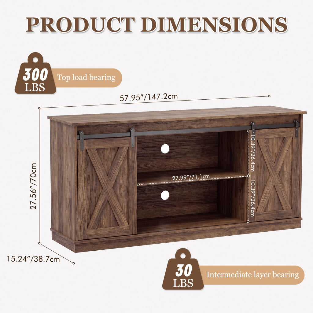65 Inch Rustic Brown Farmhouse TV Stand B286403
