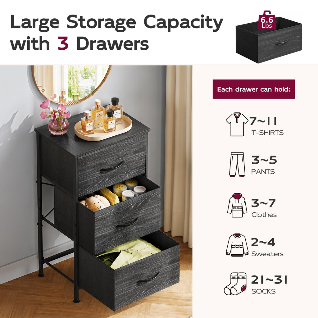 Black 3 Drawer Wood Dresser C207593
