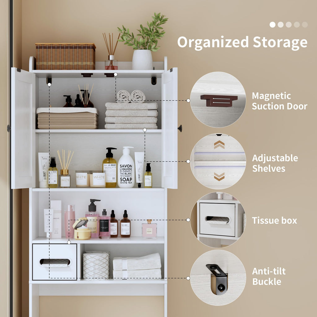 White Over the Toilet Storage Cabinet with Adjustable Shelves A546669