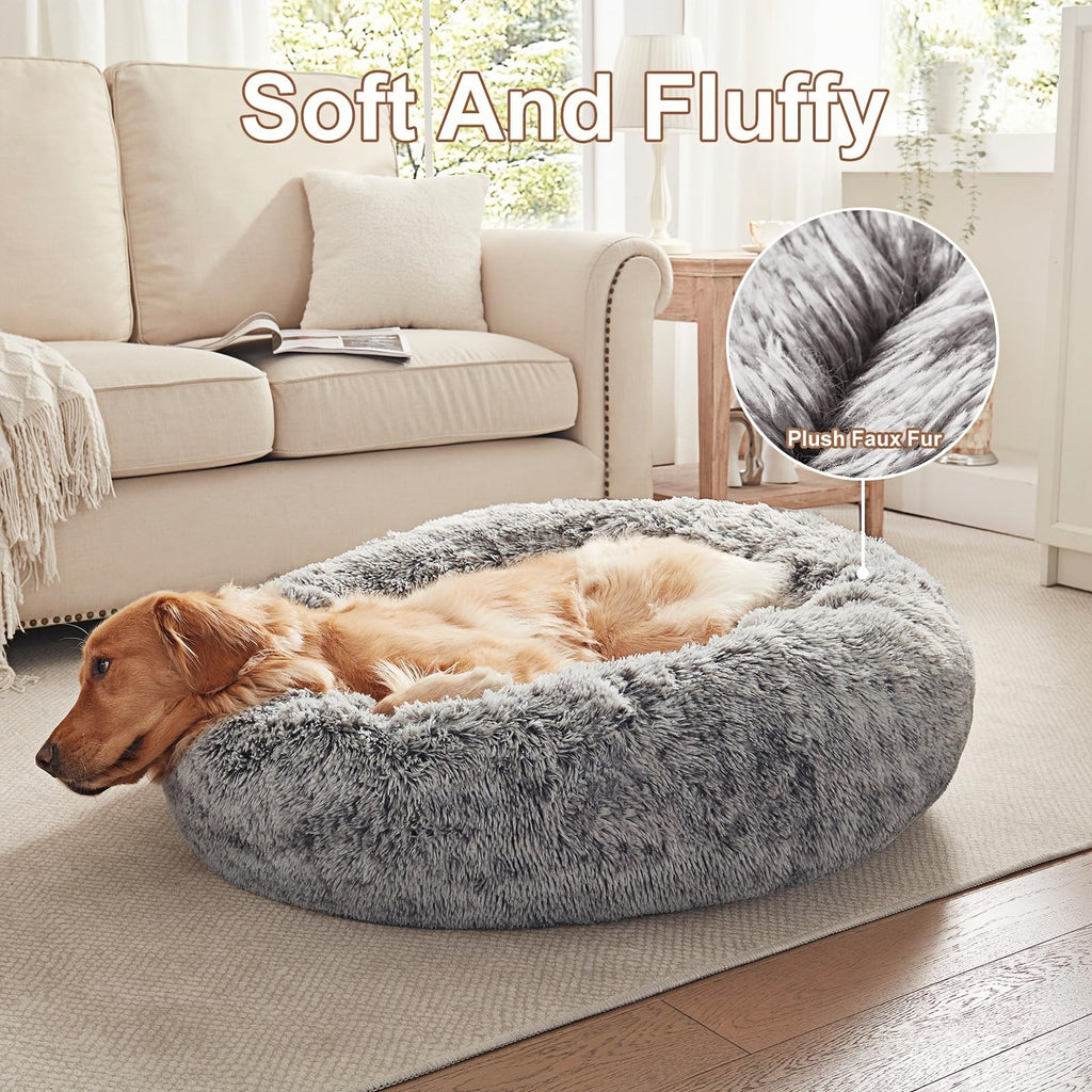 36 inches Faux Fur Fluffy Donut Dog Bed Dark Grey P63440