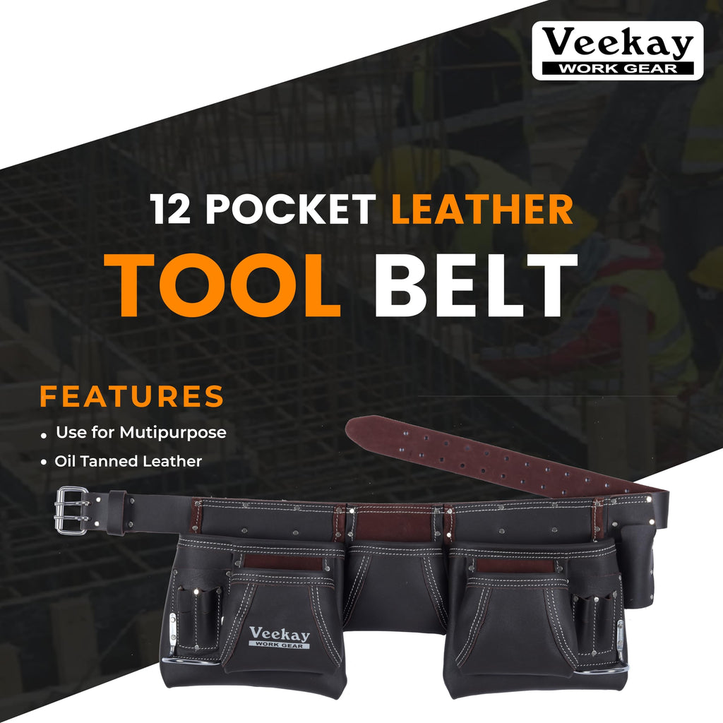 Brown Leather 2-Inch Tool Belt with 12 Pockets D15629