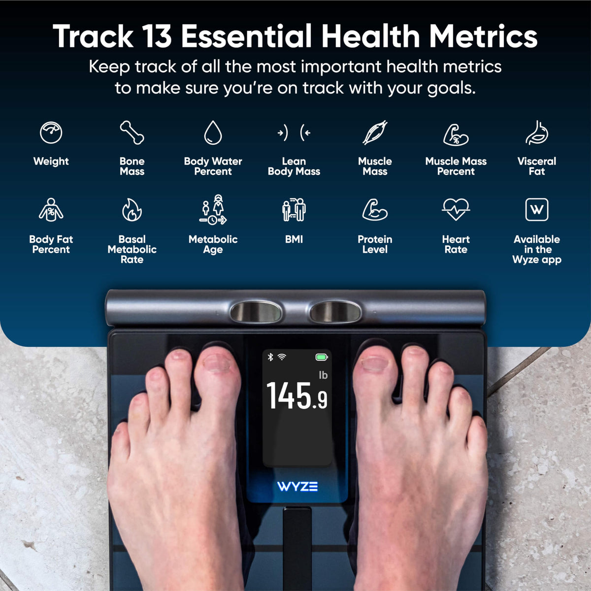 Wi-Fi & Bluetooth Body Composition Scale with Handle, 400 lbs, Black Q69657
