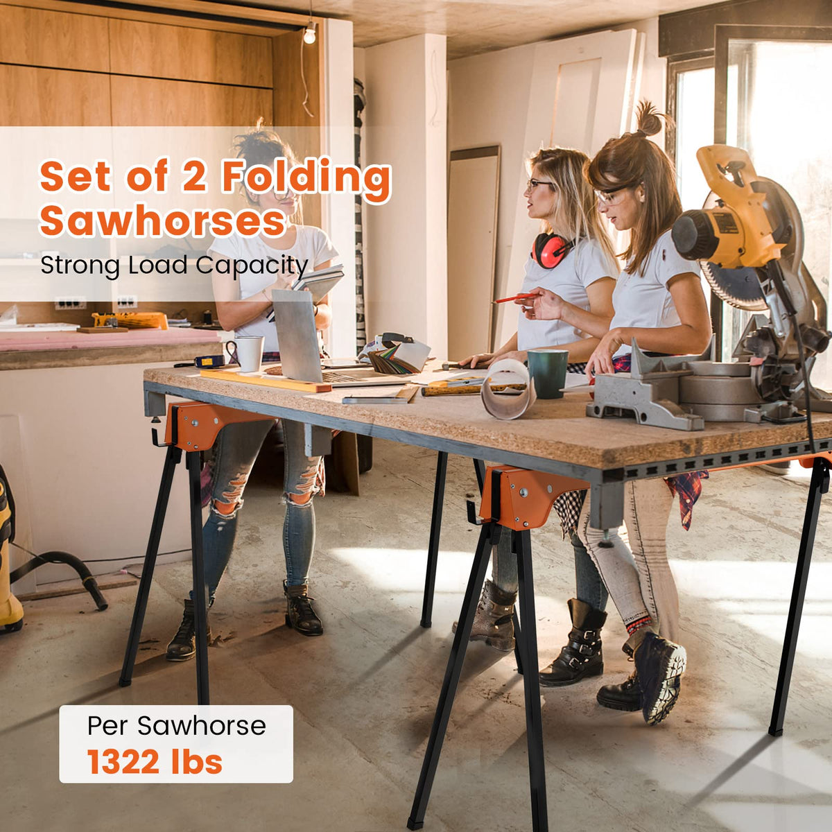 Folding Saw Horses 2 Pack 2644 LBS Capacity with Hooks D9150
