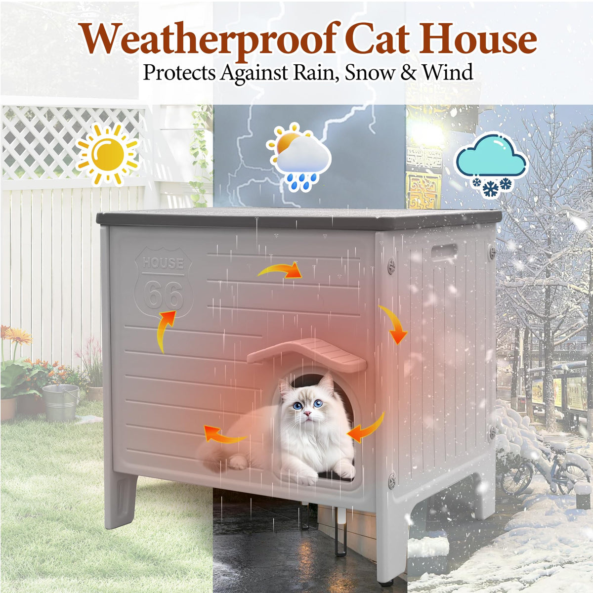Insulated Outdoor Weatherproof Plastic Cat House F692