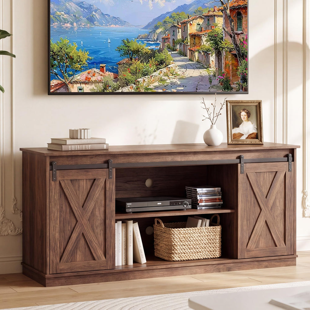 65 Inch Rustic Brown Farmhouse TV Stand B286403