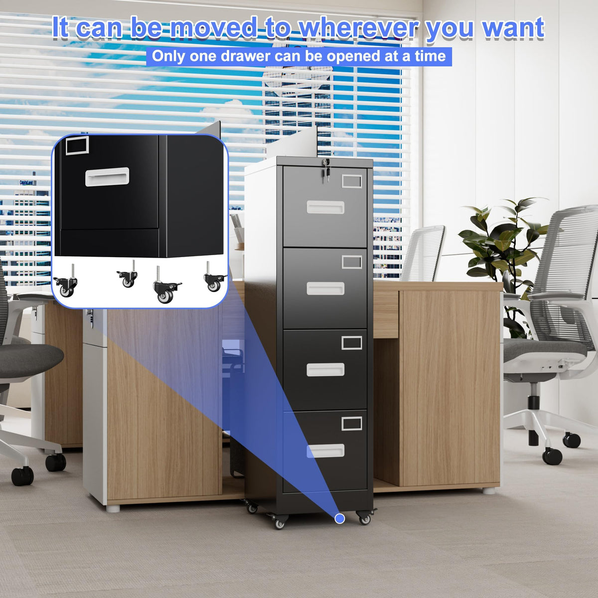 4 Drawer Metal File Cabinet with Lock, Black Q1686