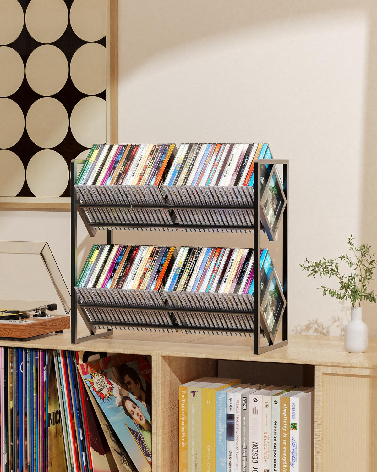 2-Tier Metal CD Storage Shelf with Adjustable Divider S1724