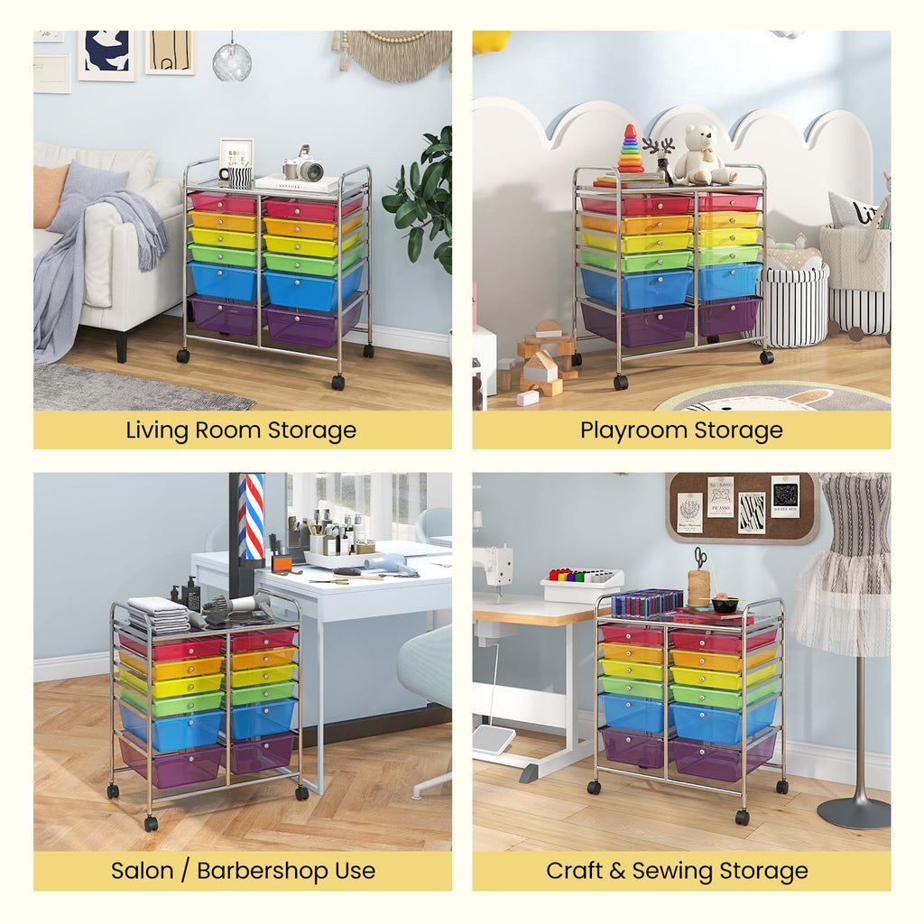 12 Drawer Rolling Storage Cart with Lockable Wheel Y5319