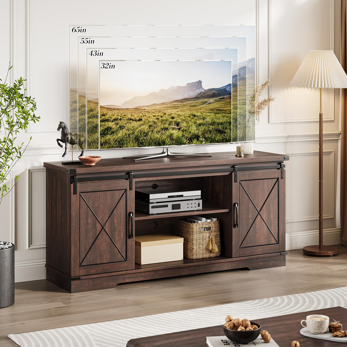 59 Inch TV Stand with Sliding Barn Doors L205