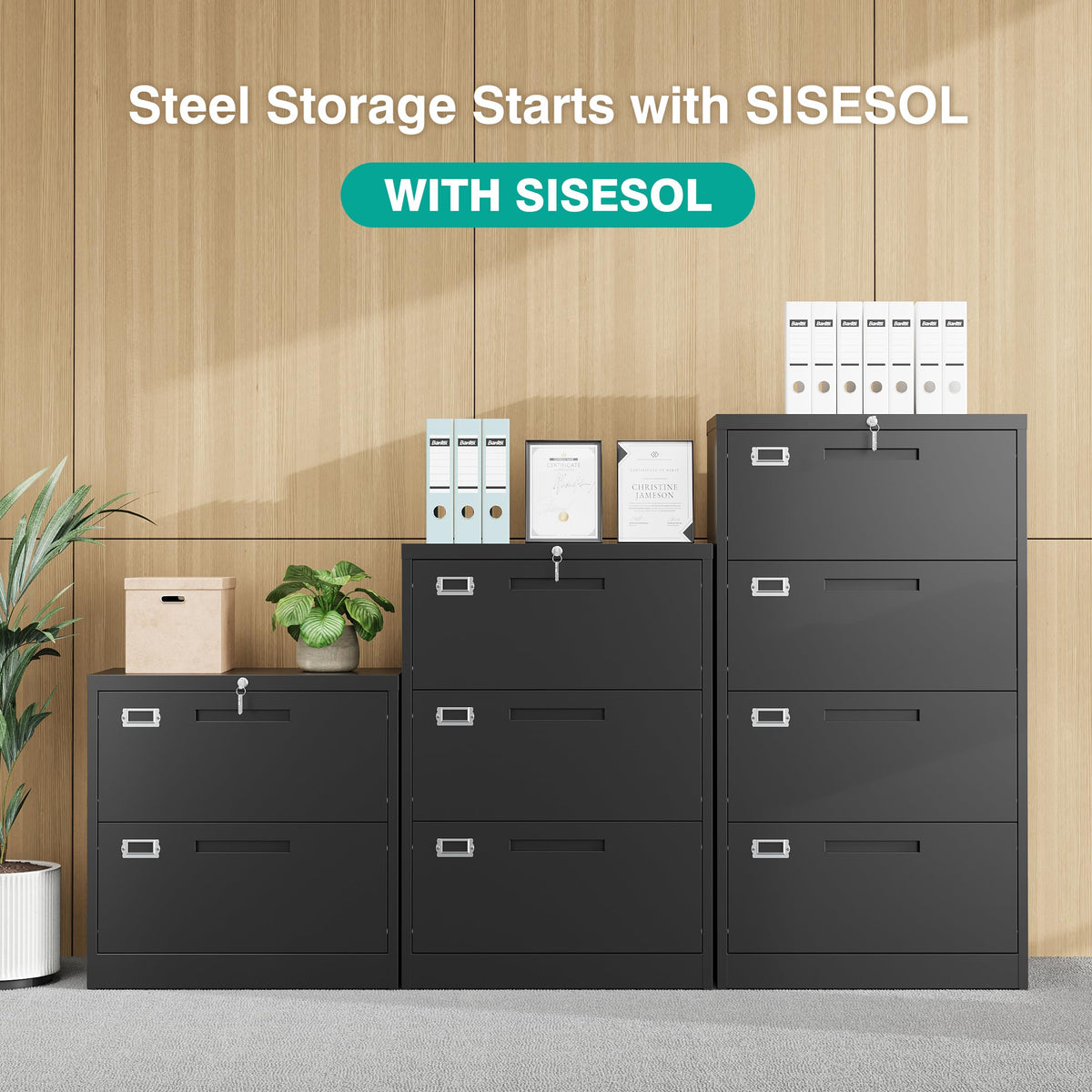 Black 4 Drawer Metal Lateral File Cabinet with Lock K91697