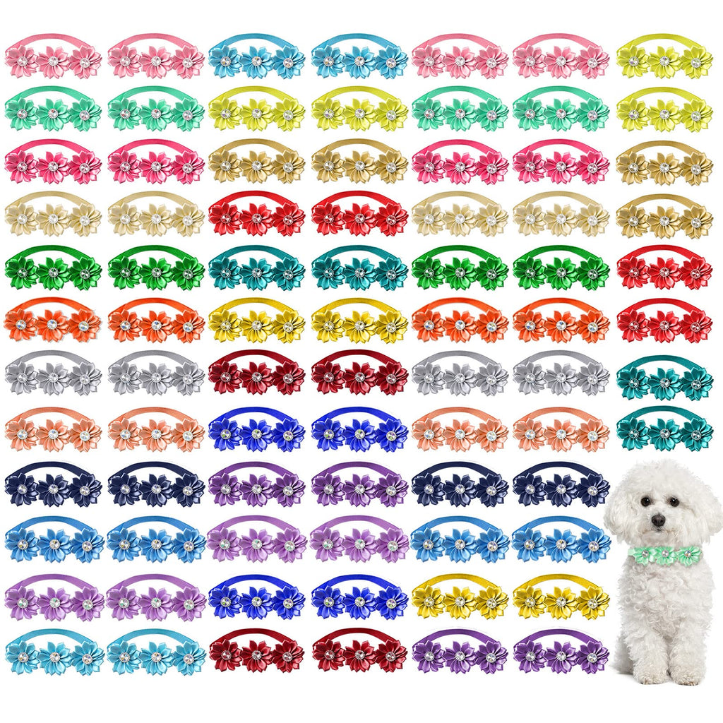 80 Pcs Dog Bowtie Flower Collar Adjustable E723