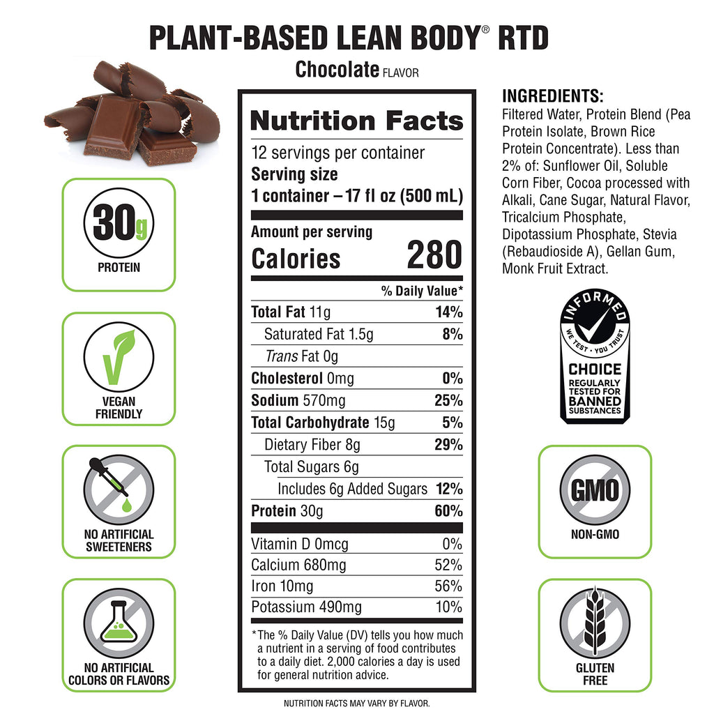 Plant-Based Vegan Chocolate Protein Shake, 30g Protein, Pack of 12 I754