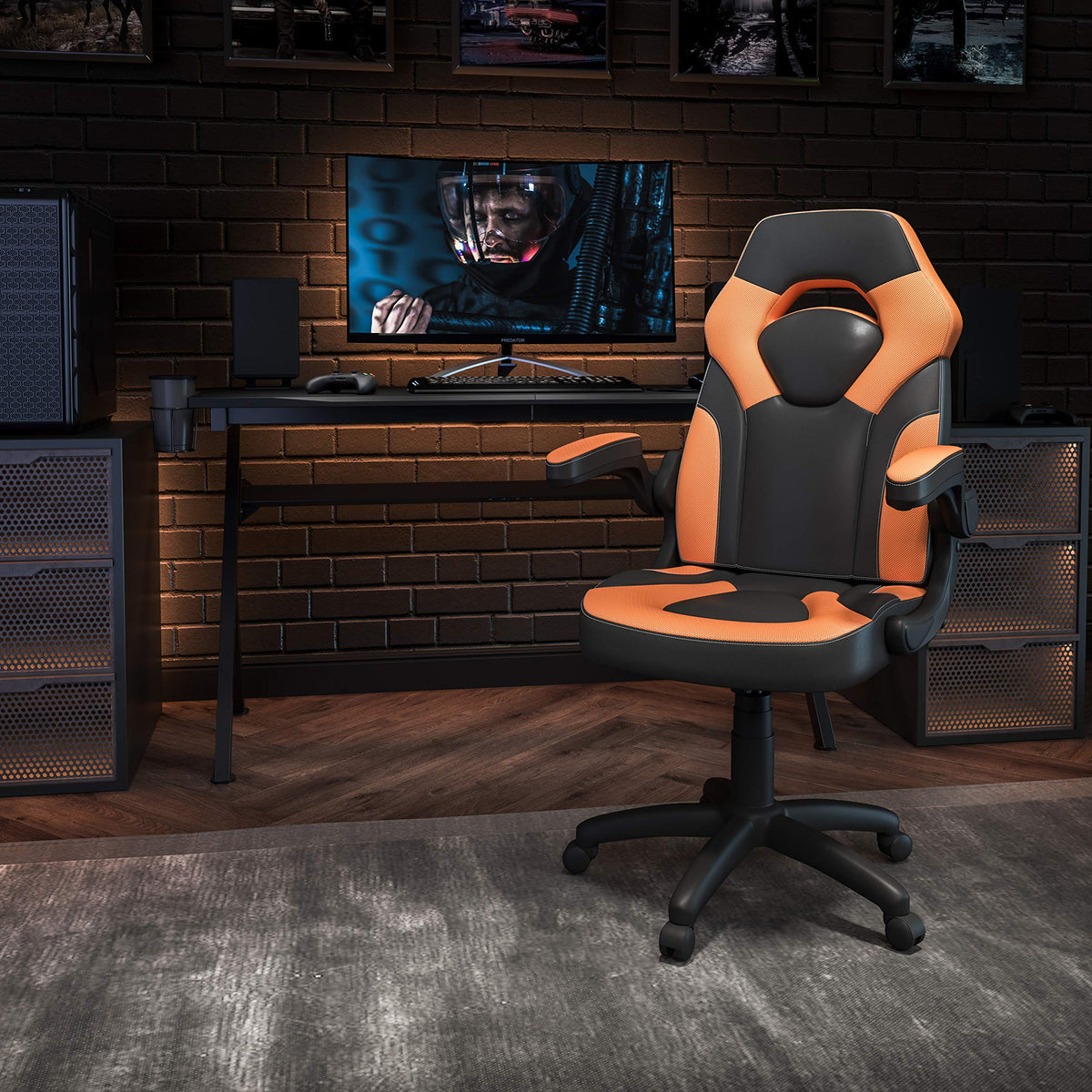 Orange Black Ergonomic Gaming Chair with Flip-up Arms E29986