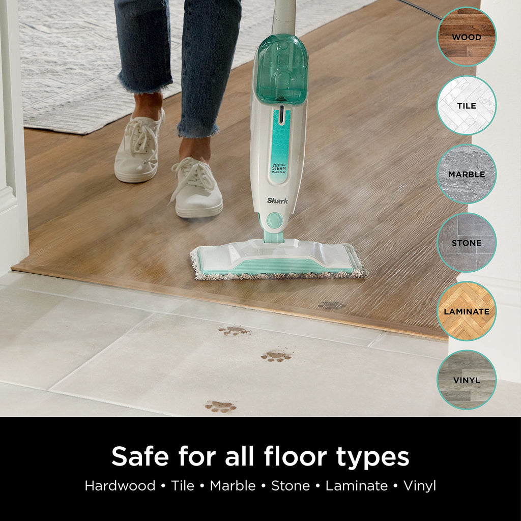 White Steam Mop with 2 Dirt Grip Pads J169