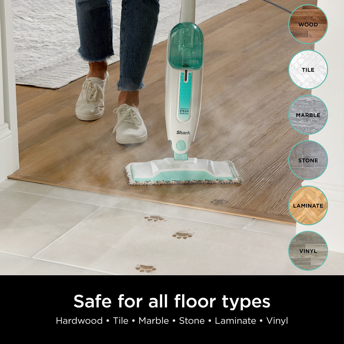 White Steam Mop with 2 Dirt Grip Pads J169