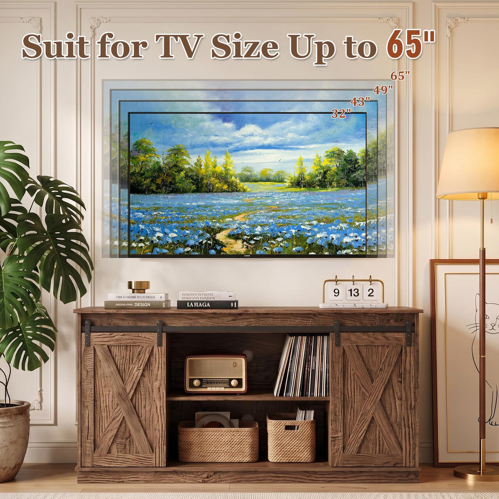 65 Inch Rustic Brown Farmhouse TV Stand B286403