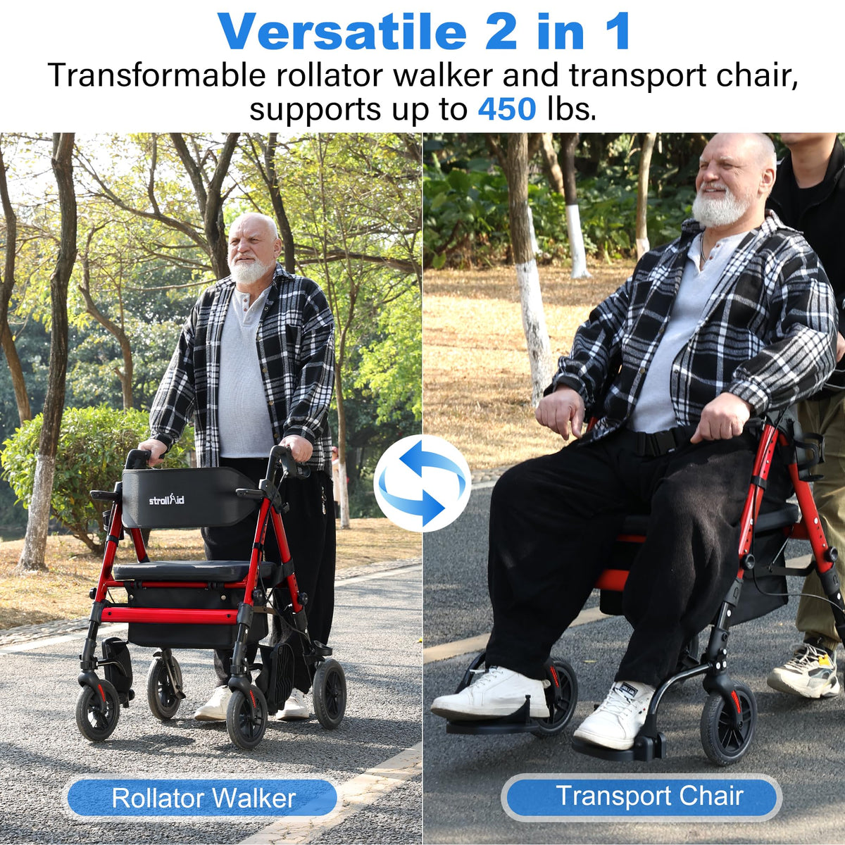 2-in-1 Rollator Wheelchair Combo Y8066
